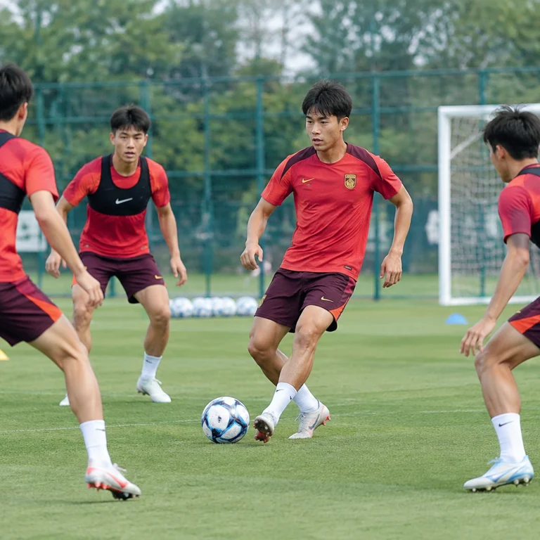 U23国足备战半决赛，球员在训练场进行战术演练